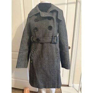 SOIA & KYO Women's Double Breasted Herringbone Belted Trench Coat Size Large